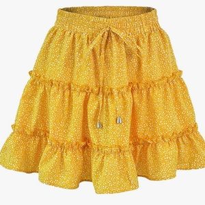 yellow ruffle mini skirt